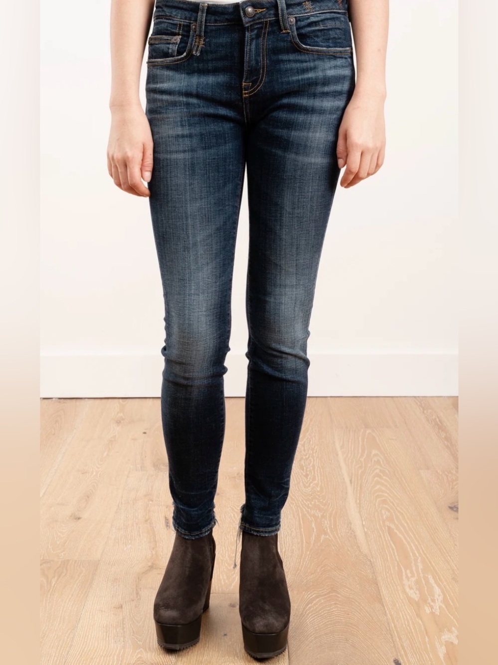 R13 Alison Skinny Jeans 26 Howell Indigo | Made in Italy Designer Stretch Skinny